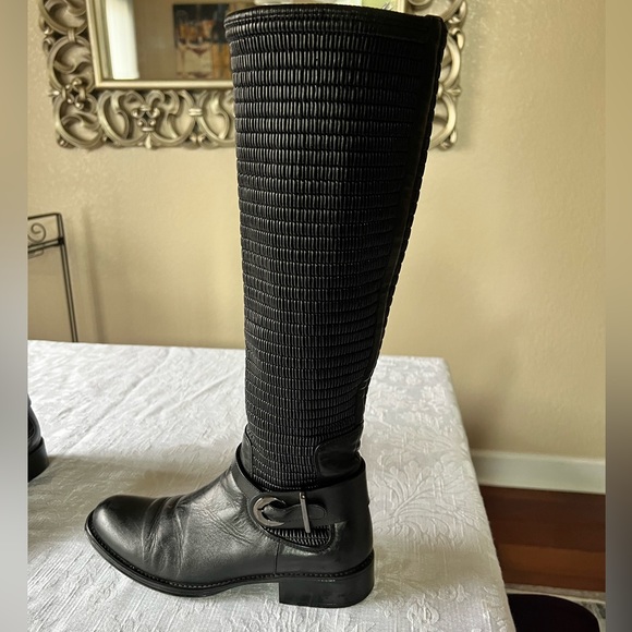 Aquatalia Pleated Accent Leather Knee-High Boots - Picture 10 of 12